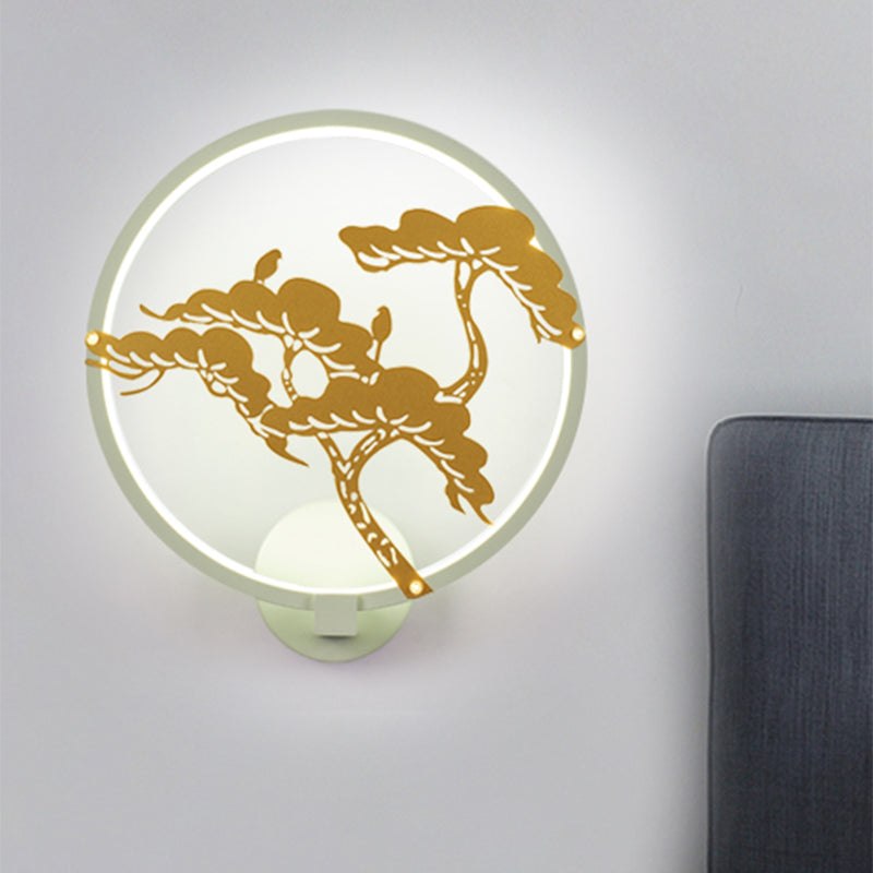Lampada murale a parete a led in stile cinese Metal Metal/bianco Circolare Pino Accensione a parete a parete