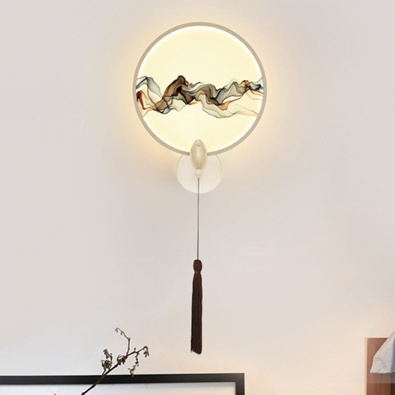 Luce murale a parete da letto a LED Montaggio Orientale Orientale Murale Murale a motivi mobili con tonalità metallica rotonda