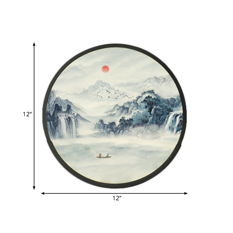 Lampada da parete per montagna per camera da letto arrotondata LED acrilico Murale Oriental Mural Luce in nero