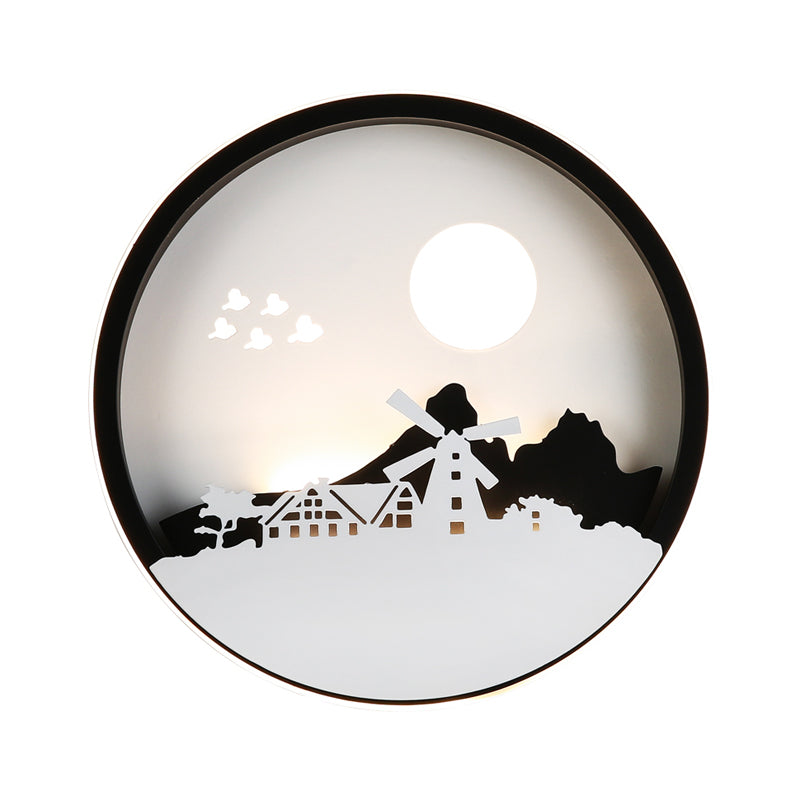 Black Round House Mall Moundage Lampe Contemporary Style LED Metallic Mural Light For Guest Room