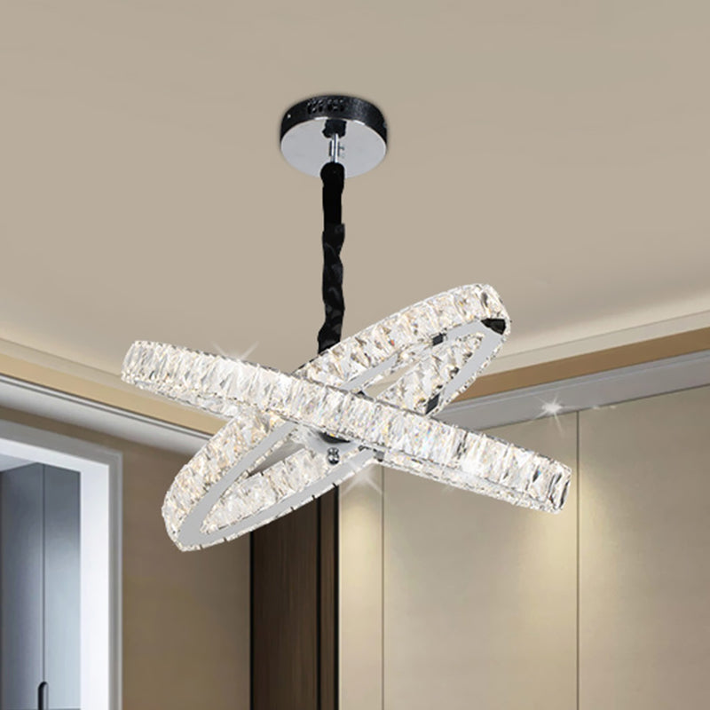 Einfache gekreuzte Ringe Kronleuchter geschrubter kristallverklemmter LED Hanging Pendellicht in Edelstahl