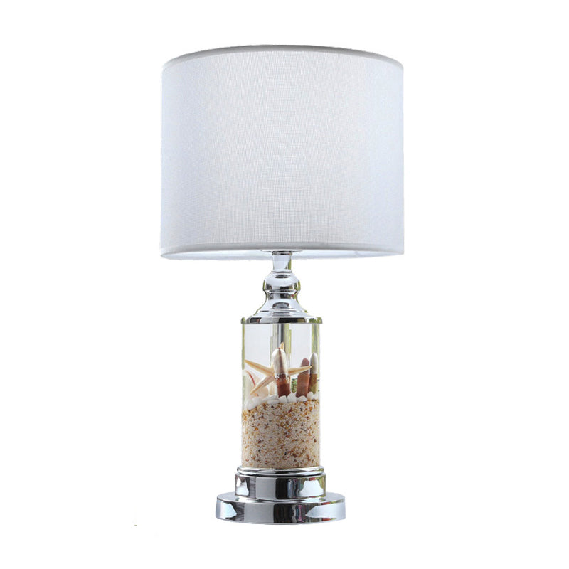 Lampada da tavolo da notte in metallo a 1 luce Antique in stile antico bianco Base da letto Base Base Light con tonalità in tessuto tamburo