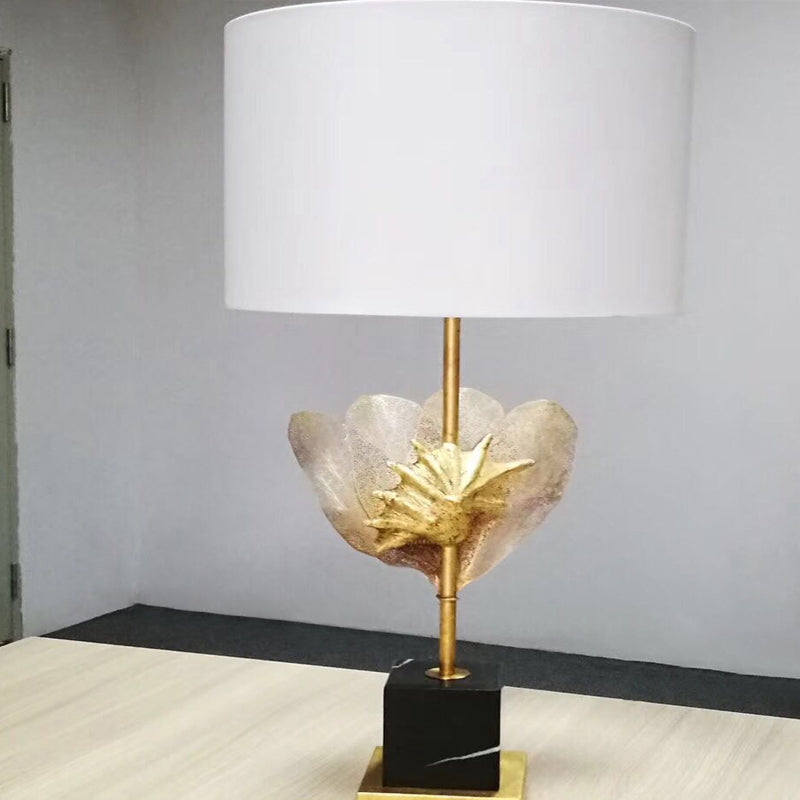 Black-Gold Drum Shade Desk Light Vintage Style Tissu 1-Bulb Living Room Nightstand lampe