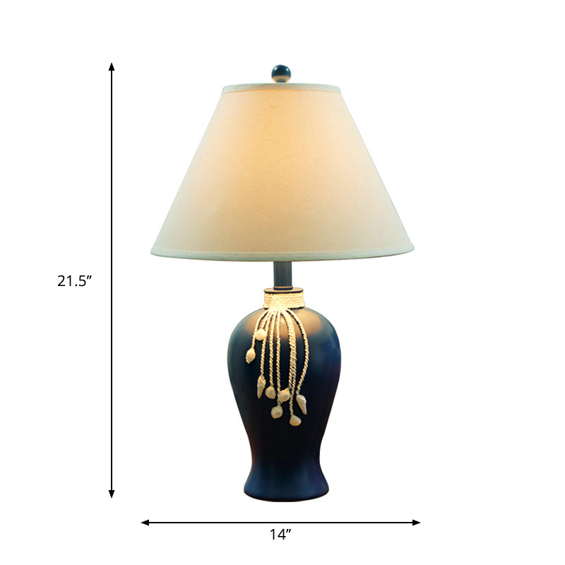 Lámpara de mesa nocturna con forma de ballena Luz de mesa de tela de 1 bombilla en azul para sala de estar