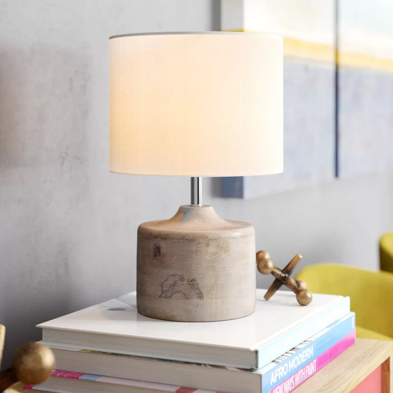 White Drum Shade Nightstand Lamp Retro Style Fabric 1-Bulb Bedside Reading Book Light