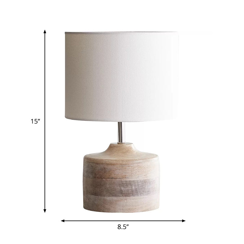 White Drum Shade Nightstand Lamp Retro Style Fabric 1-Bulb Bedside Reading Book Light