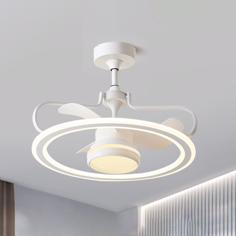 3 lame rotonde ventilatore a soffitto leggero modernista a LED in metallo semifulto bianco, largo 23,5 "