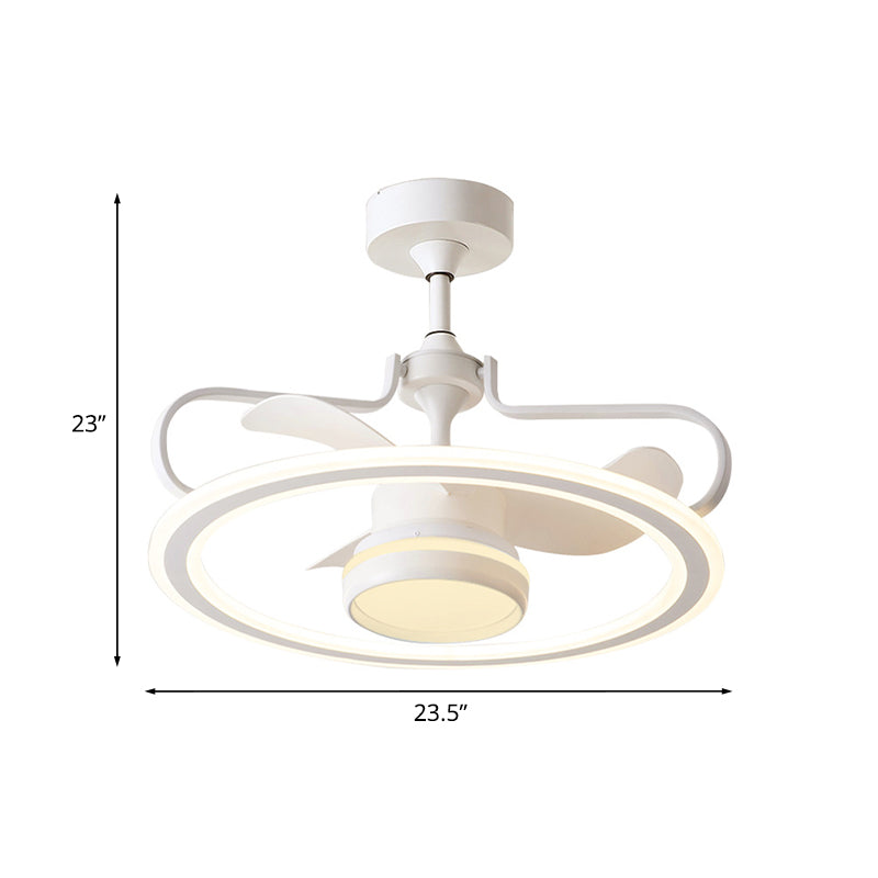 3 lame rotonde ventilatore a soffitto leggero modernista a LED in metallo semifulto bianco, largo 23,5 "