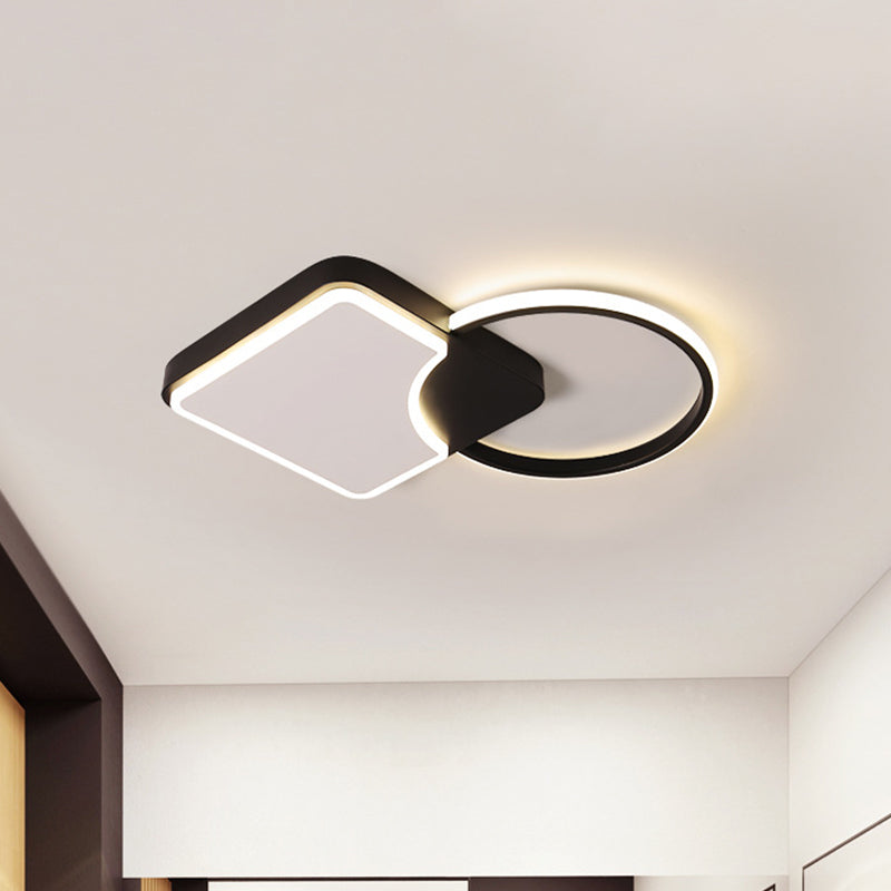 Ring and Rhombus Corridor Flush Lighting Metallic LED Modern Flush Mounted Lamp Fixture in Black, White/Warm Light (The customization will be 15 days)