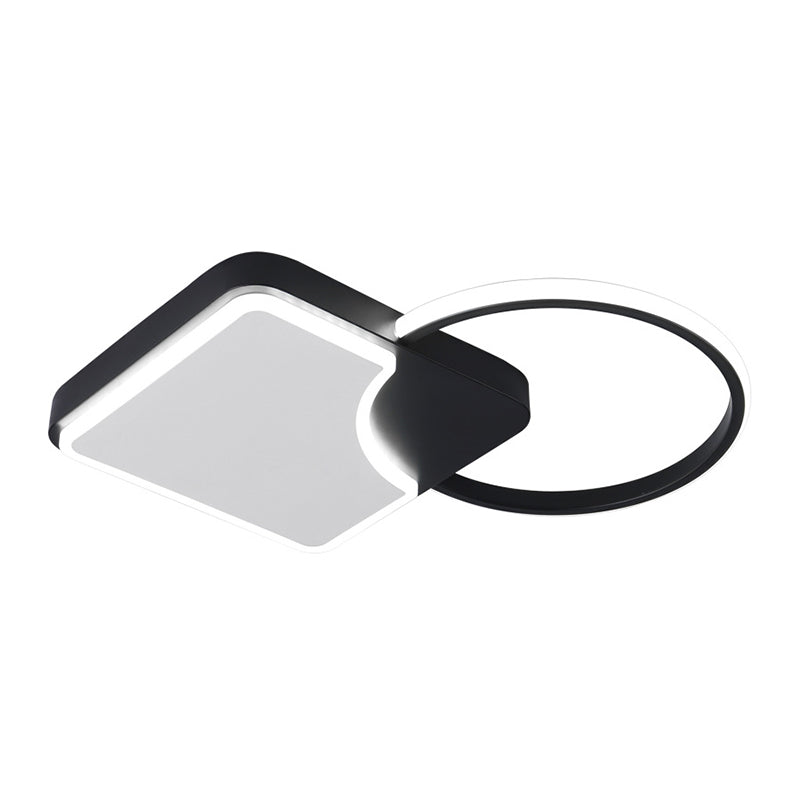 Ring and Rhombus Corridor Flush Lighting Metallic LED Modern Flush Mounted Lamp Fixture in Black, White/Warm Light (The customization will be 15 days)