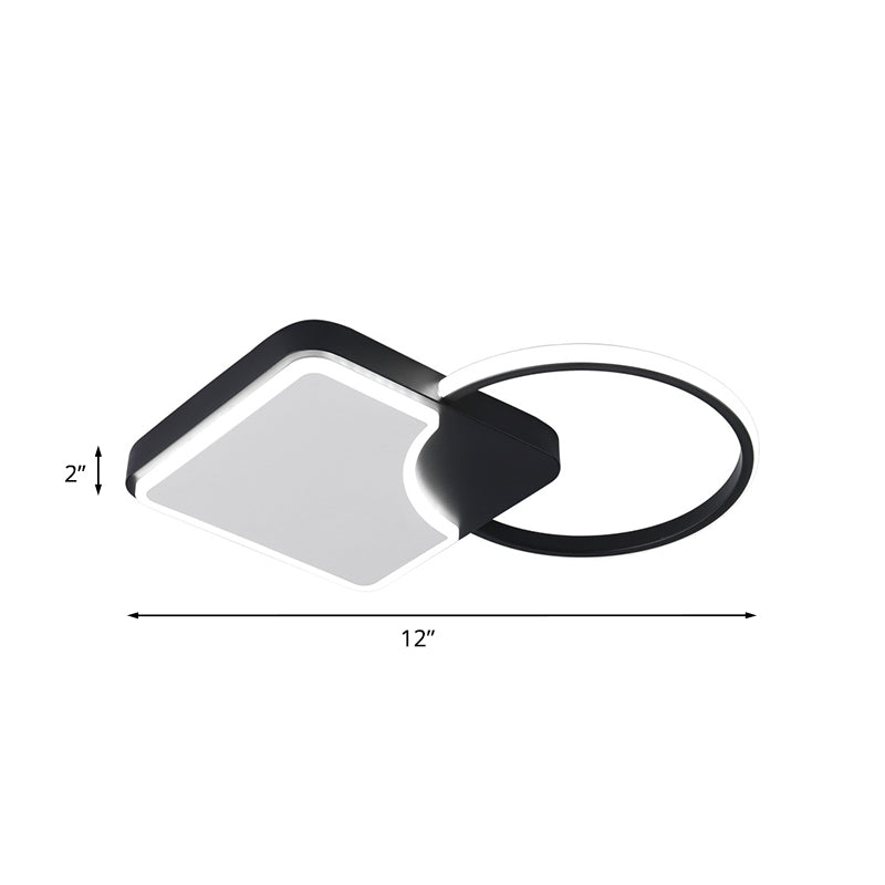 Ring and Rhombus Corridor Flush Lighting Metallic LED Modern Flush Mounted Lamp Fixture in Black, White/Warm Light (The customization will be 15 days)