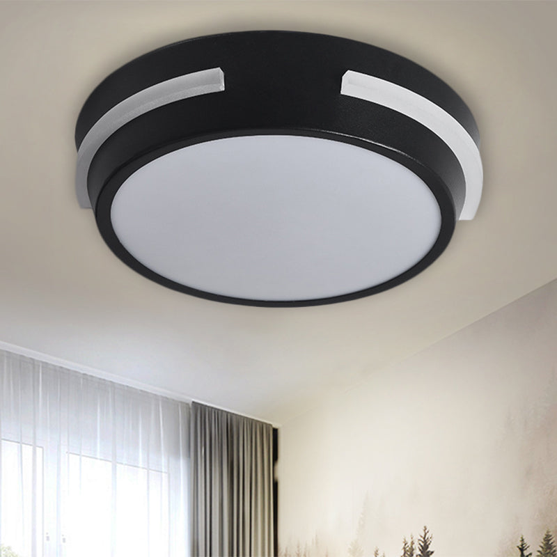 Lampada da incasso modernista a LED metallica a soffitto per corridoio a tamburo in colore nero, bianco/luce calda