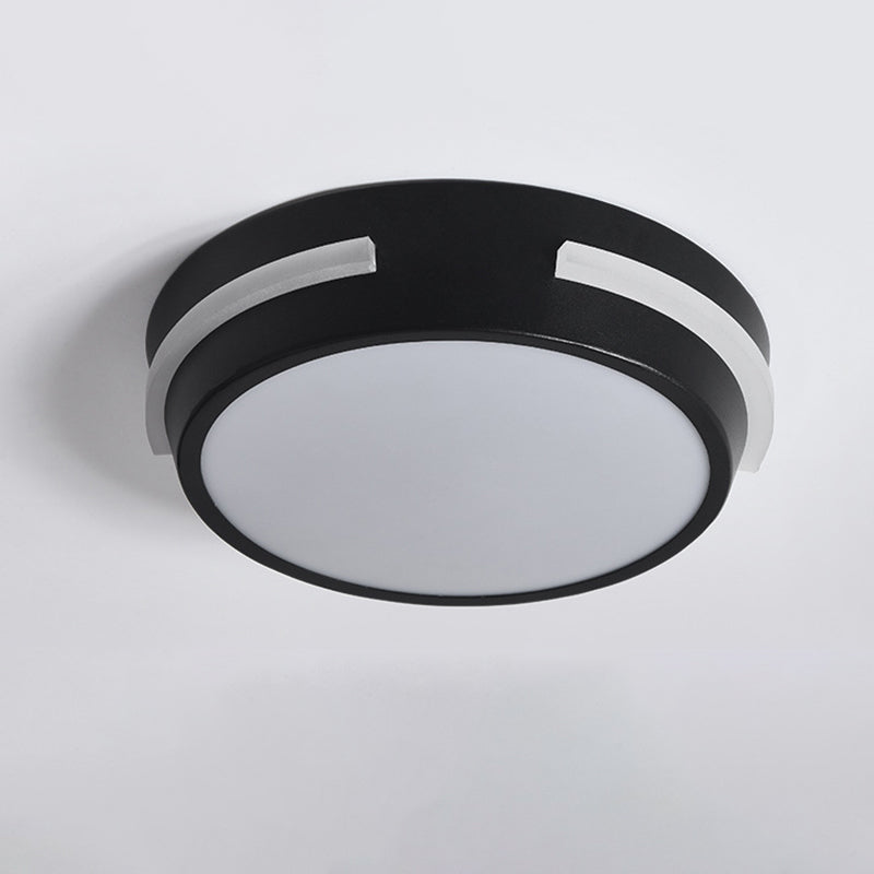 Drum Corridor Ceiling Flush Metallic LED Modernism Flush Mounted Light in Black, White/Warm Light