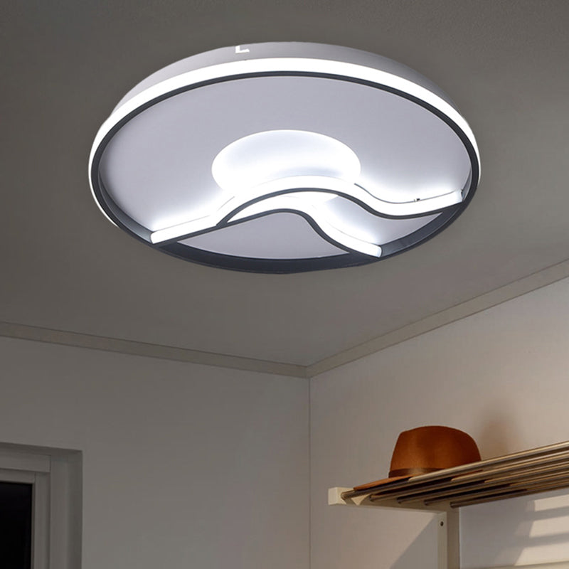 Runde Schlafzimmer Flush Licht Armatur Metall 16.5 "/20.5" /24.5 " dia LED Minimalismus Flush Mount Lamp in Black, White/Warm Light