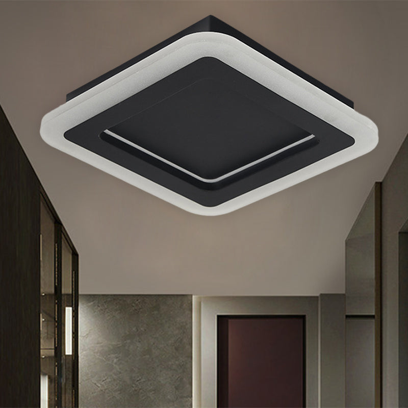 Quadrato Metallo Soffitto Montato Lampada Minimalist LED Nero Flushmount Light in White / Warm Light per Hallway