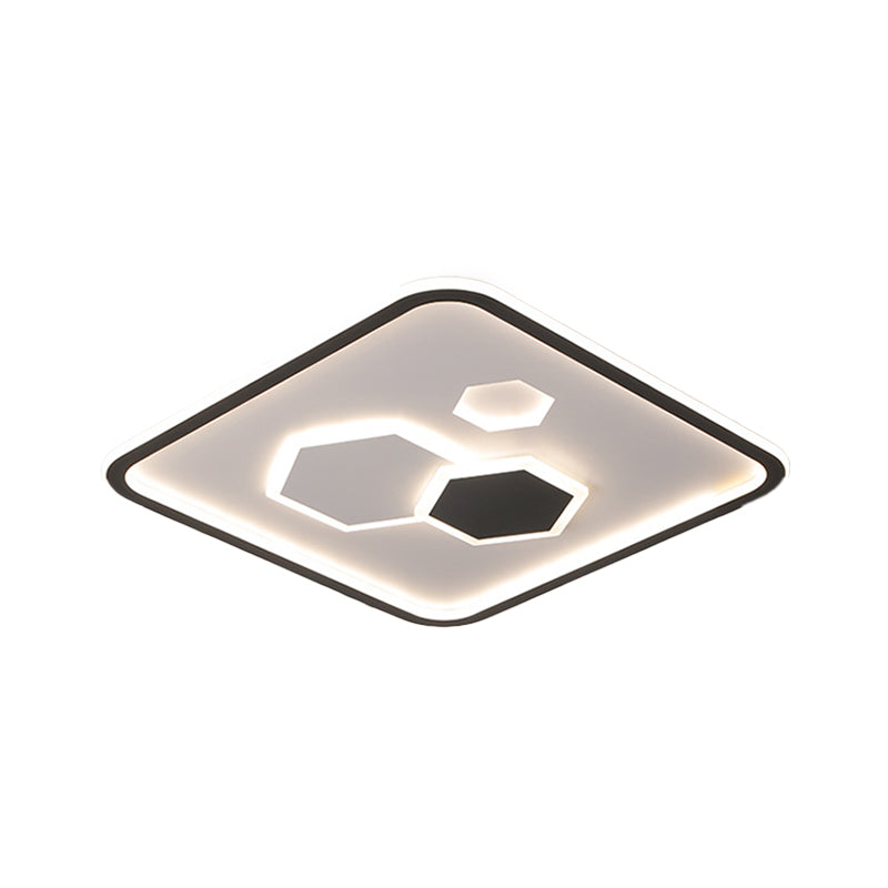 16 "/19.5" W Square Flush Mount con Hexagon Pattern Modernism Metallic LED Bedroom Lampada in Nero, White / Warm Light