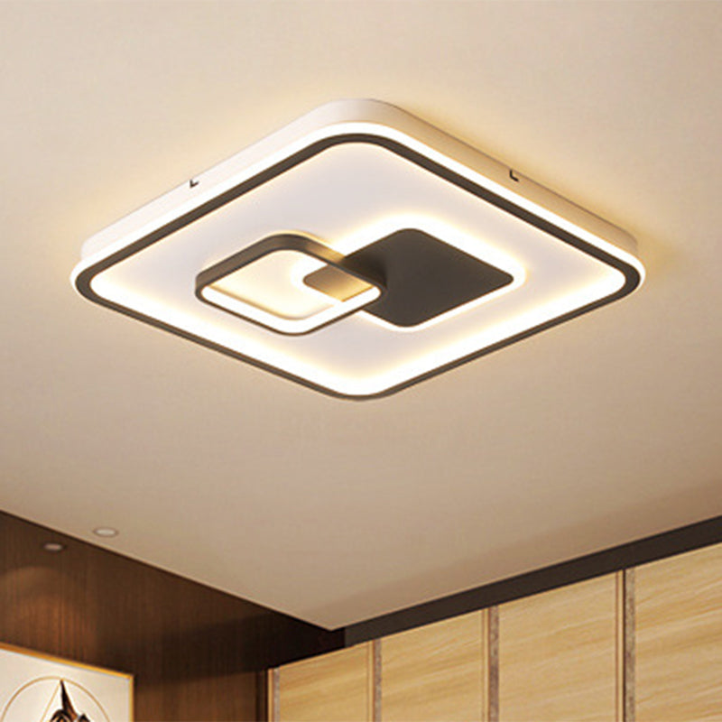 Lampada da soffitto a LED per camera da letto Lampada da incasso moderna nera con paralume acrilico quadrato in luce bianca/calda, larghezza 16"/19,5"
