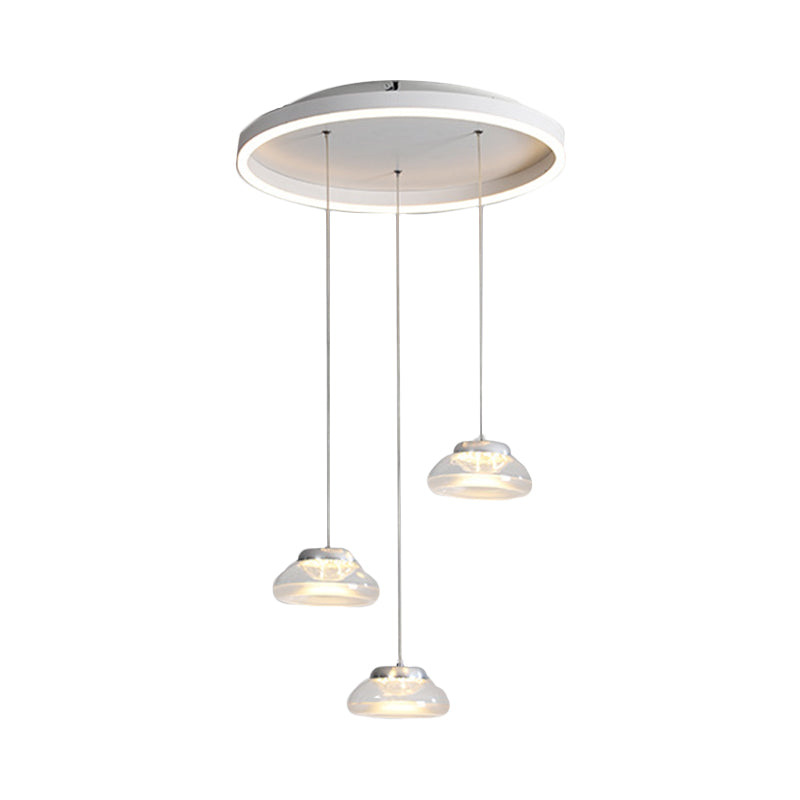 Luce a sospensione cluster ovale acrilica modernista modernista lampada a sospensione a LED bianca a 3 luci in luce bianca/calda