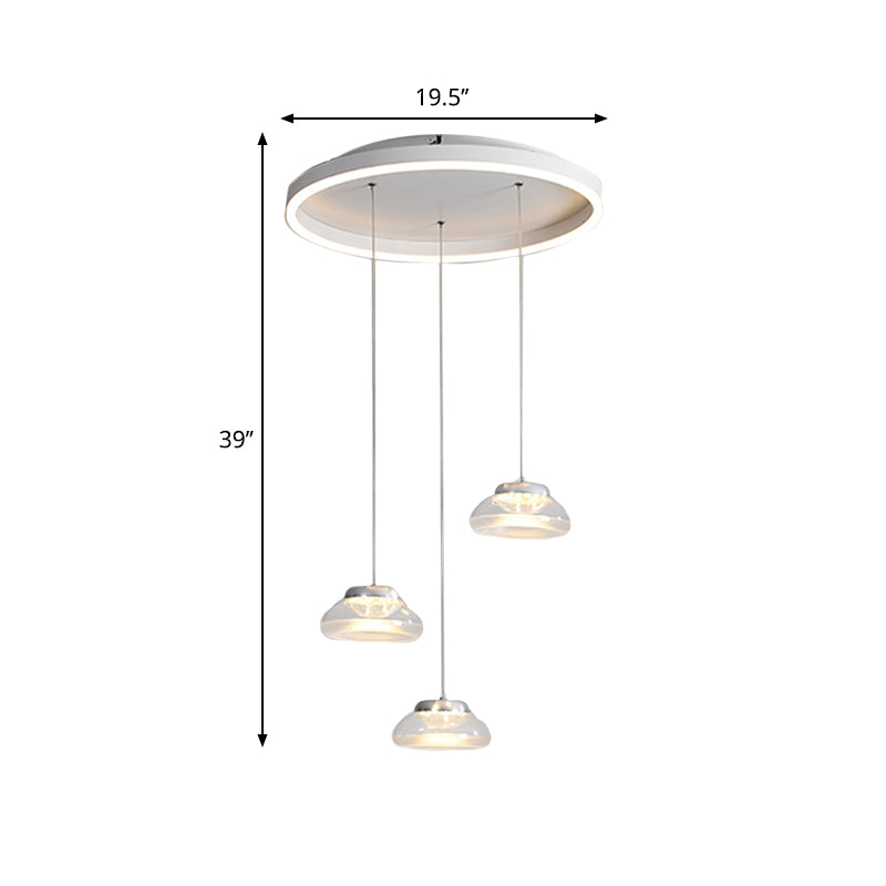 Luce a sospensione cluster ovale acrilica modernista modernista lampada a sospensione a LED bianca a 3 luci in luce bianca/calda