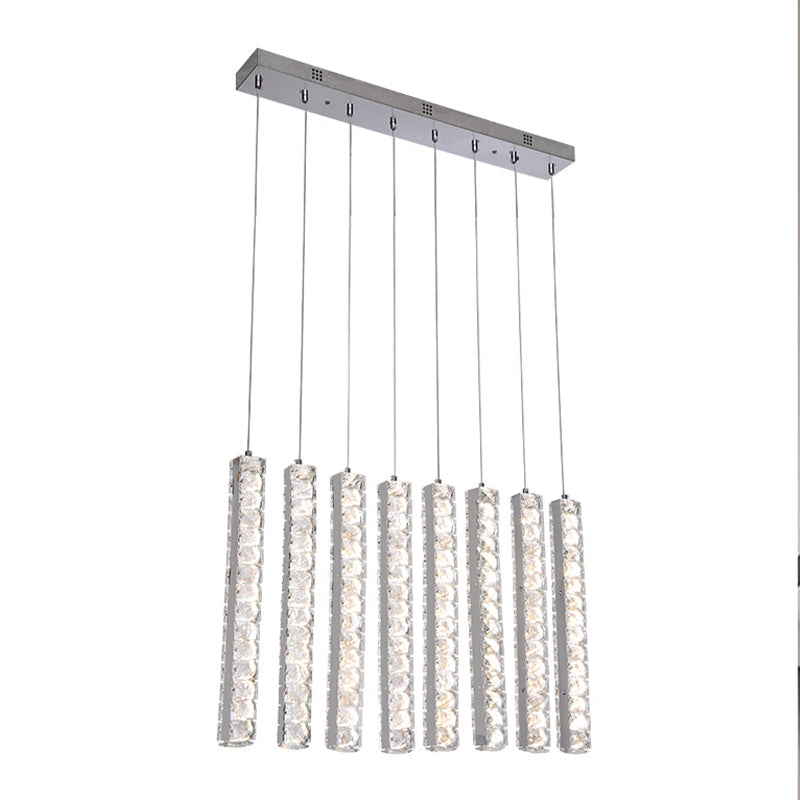 Crystal-Encrusted Rectangle Drop Pendant Minimalism Dining Table LED Multi Hanging Light in Chrome