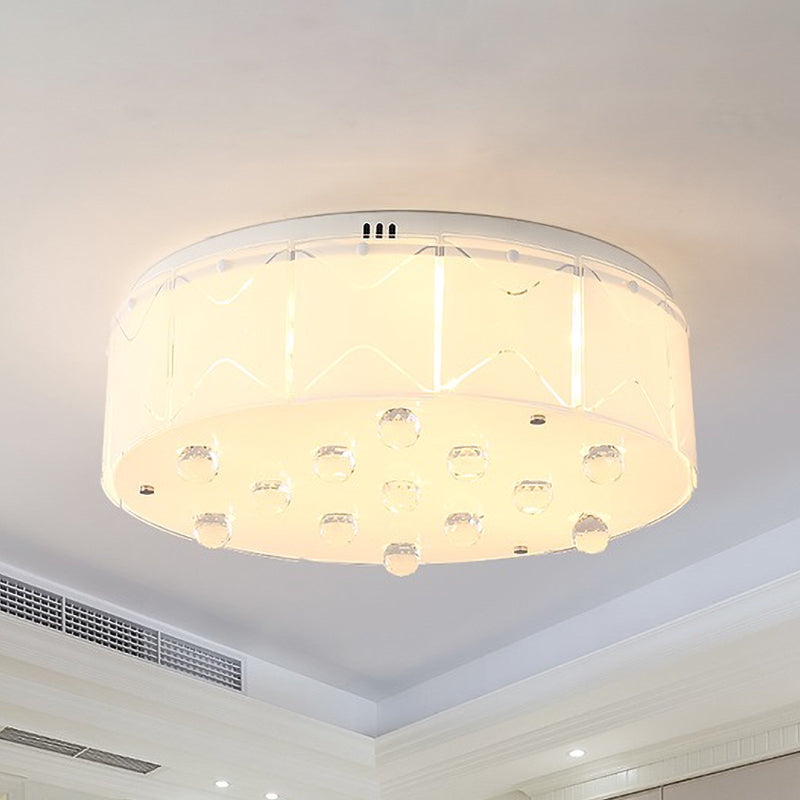 6 Bulbi Drum Flush Monte Modern White Frosted Glass Massimale Light con Crystal Orb Drop