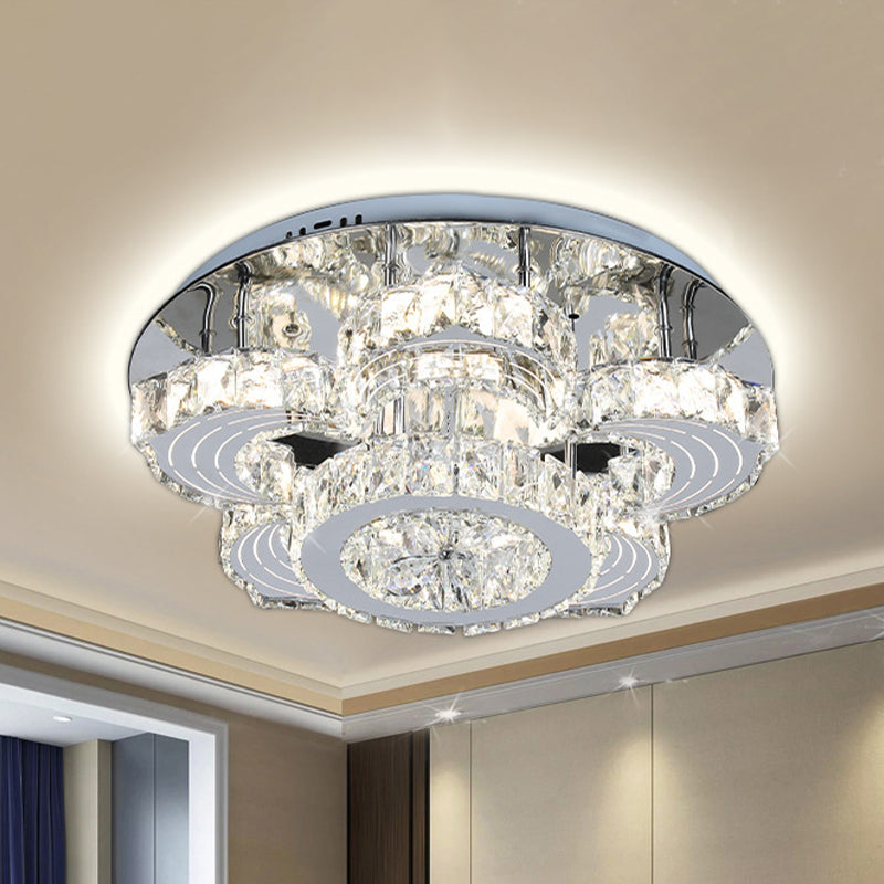 LED Semi Flush Deckenleuchte moderne Blütenblütenkristall -Flushmount in Edelstahl