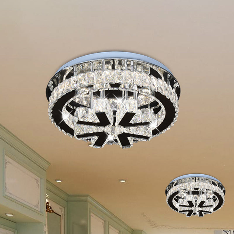 Snowflake Crystal Semi Mount Lighting Modernism Bedroom LED Ceiling Fixture in Stainless Steel
