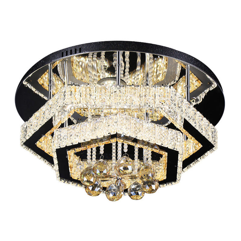 LED Semi Flush Mount Lighting Modern Living Room Ceiling Lamp with Polygonal Crystal Frame in Gold