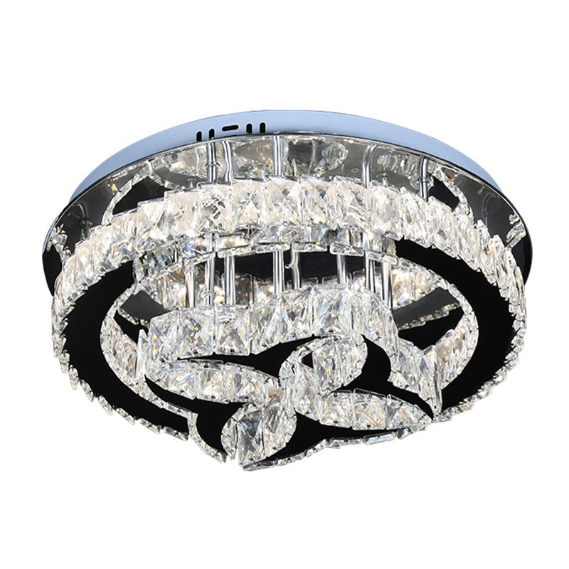 Flower and Hoop LED Semi Flush Modernist Stainless Steel Cut Crystal Flush-Mount Ceiling Light Fixture