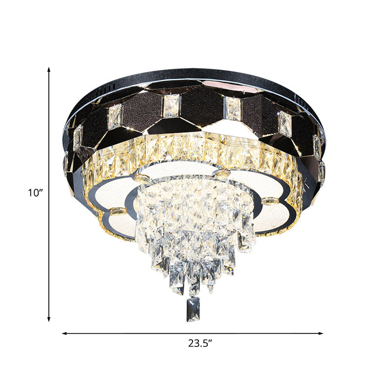 LED Crystal Flush Mount Light Modernism Stainless Steel Tapered Bedroom Ceiling Fixture with Floral Edge