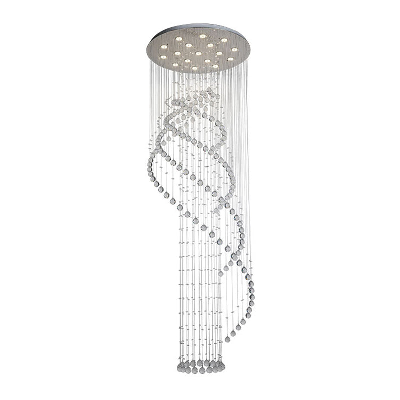 Spiral Lobby Ceiling Pendant Light Modern Cascading Crystal LED Chrome Multi Hanging Light Fixture