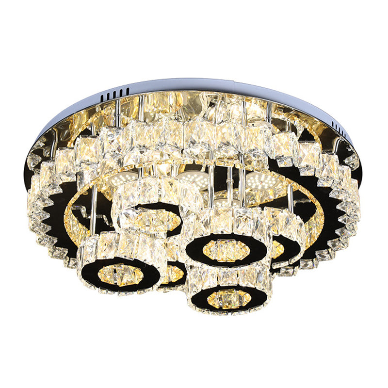 Lumo a soffitto in cristallo simile a un ingranaggio moderno lampada semi-rulli LED in acciaio inossidabile