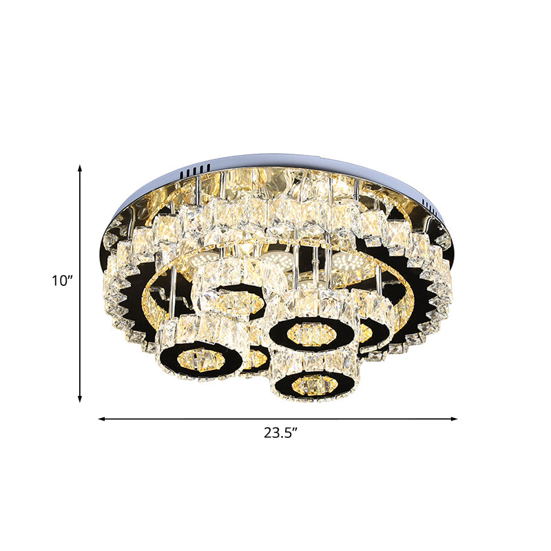 Lumo a soffitto in cristallo simile a un ingranaggio moderno lampada semi-rulli LED in acciaio inossidabile