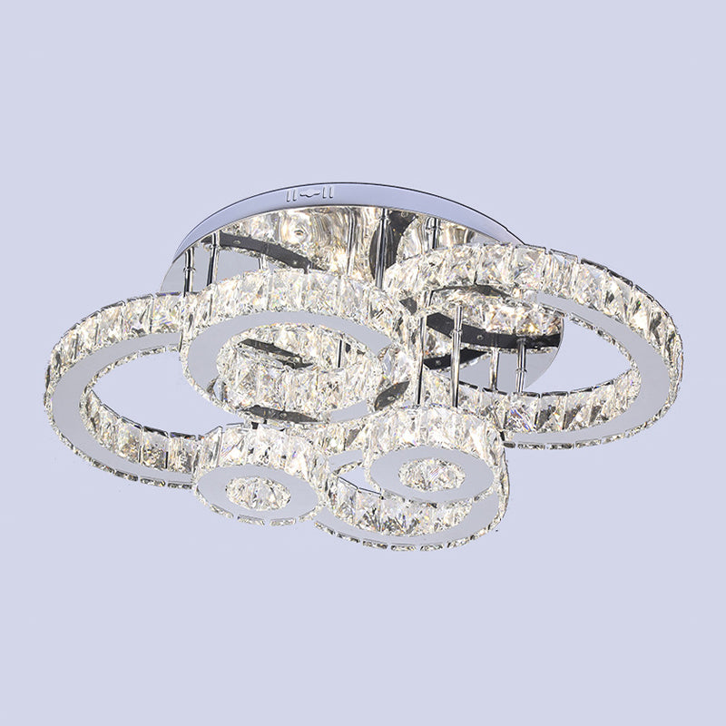 Crystal Multi-Rings Ceiling Lighting Contemporary Bedroom LED Semi-Flush Mount Light in Stainless Steel