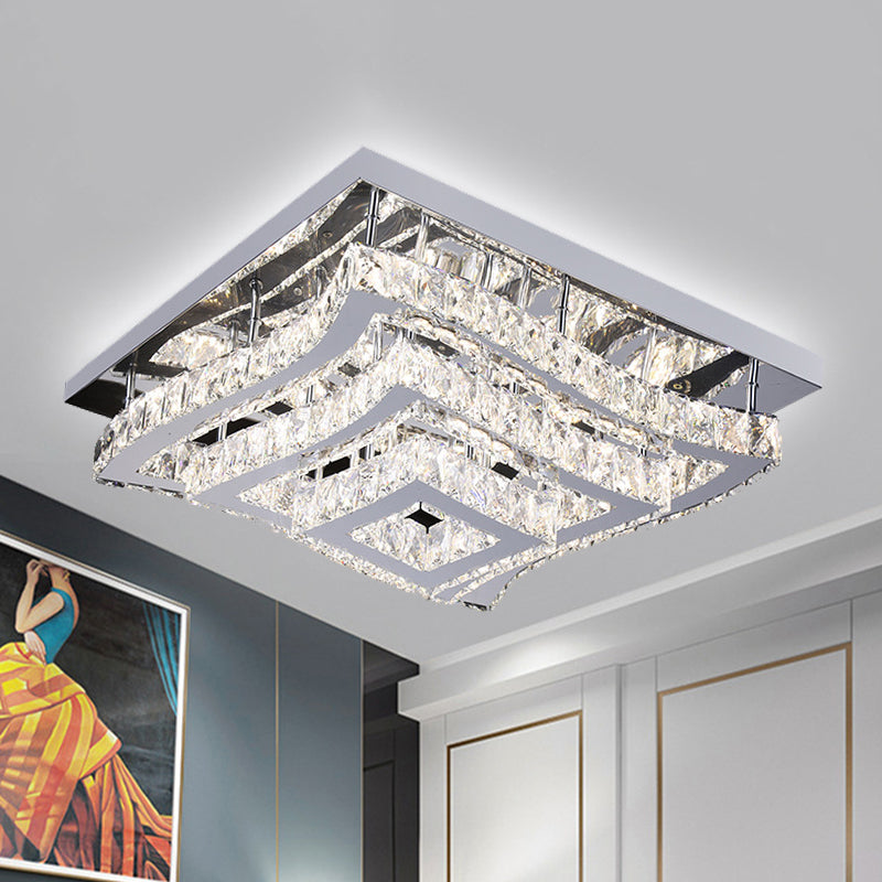 Wavy Square Tiers Semi Flush Light Modern Style Stainless Steel Crystal LED Close to Ceiling Lamp