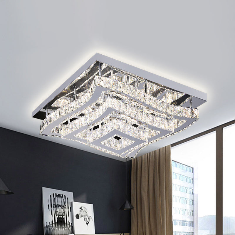 Wavy Square Tiers Semi Flush Light Modern Style Stainless Steel Crystal LED Close to Ceiling Lamp