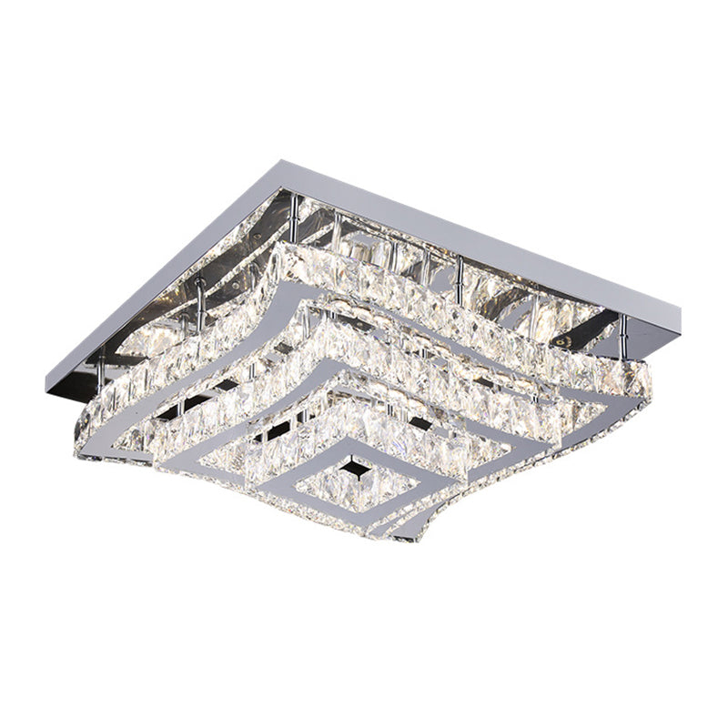 Wavy Square Tiers Semi Flush Light Modern Style Stainless Steel Crystal LED Close to Ceiling Lamp