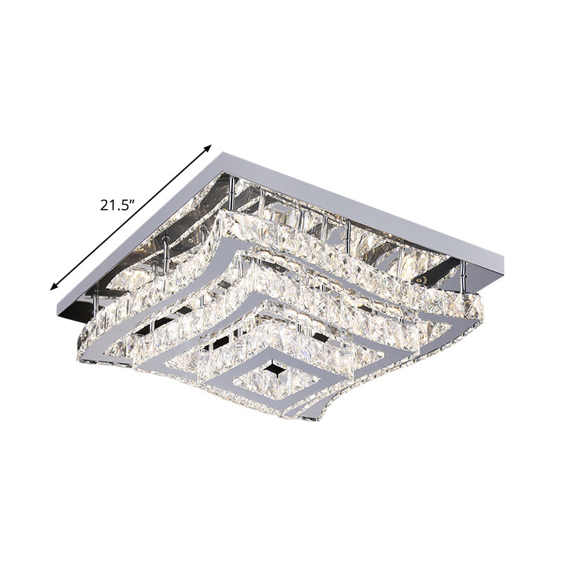 Wavy Square Tiers Semi Flush Light Modern Style Stainless Steel Crystal LED Close to Ceiling Lamp