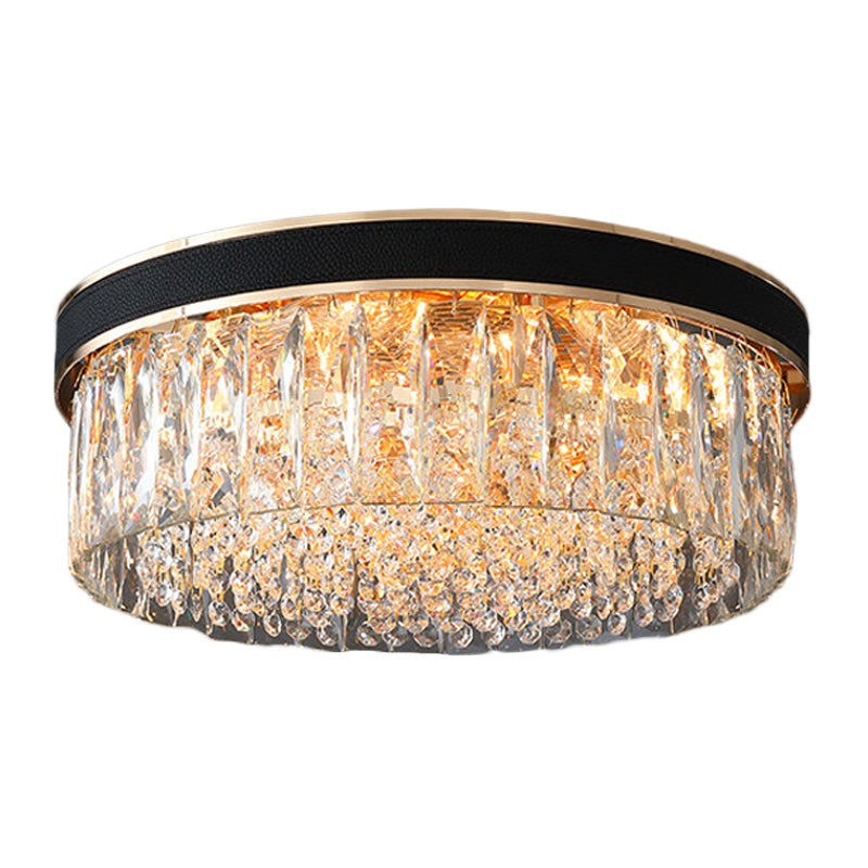 5-Licht Trommel Flush Mount Befestigung Modernistische schwarze Kristalldecke Flush Mount Licht für Schlafzimmer
