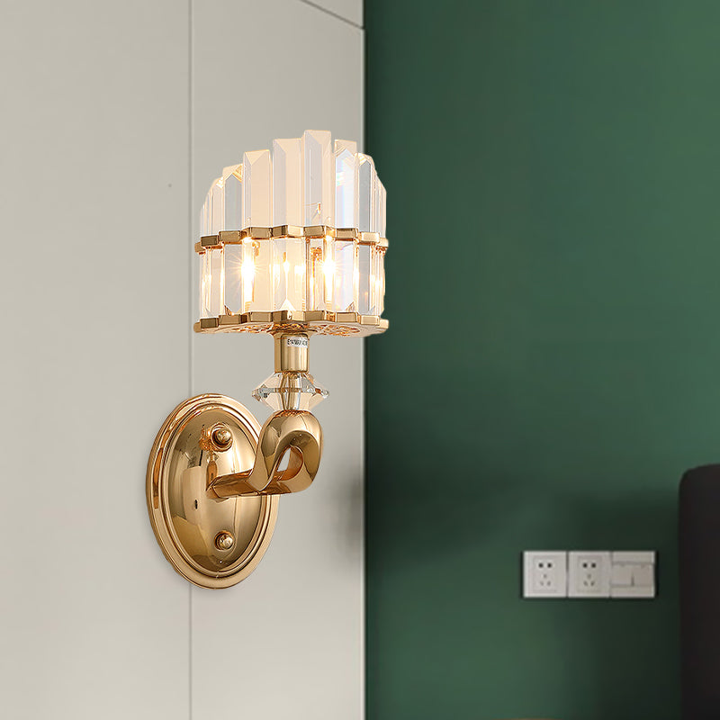 Postmodern Half-Shade Wall Light 1 Head Tri-Sided Crystal Rod Wall Mounted Lamp in Gold