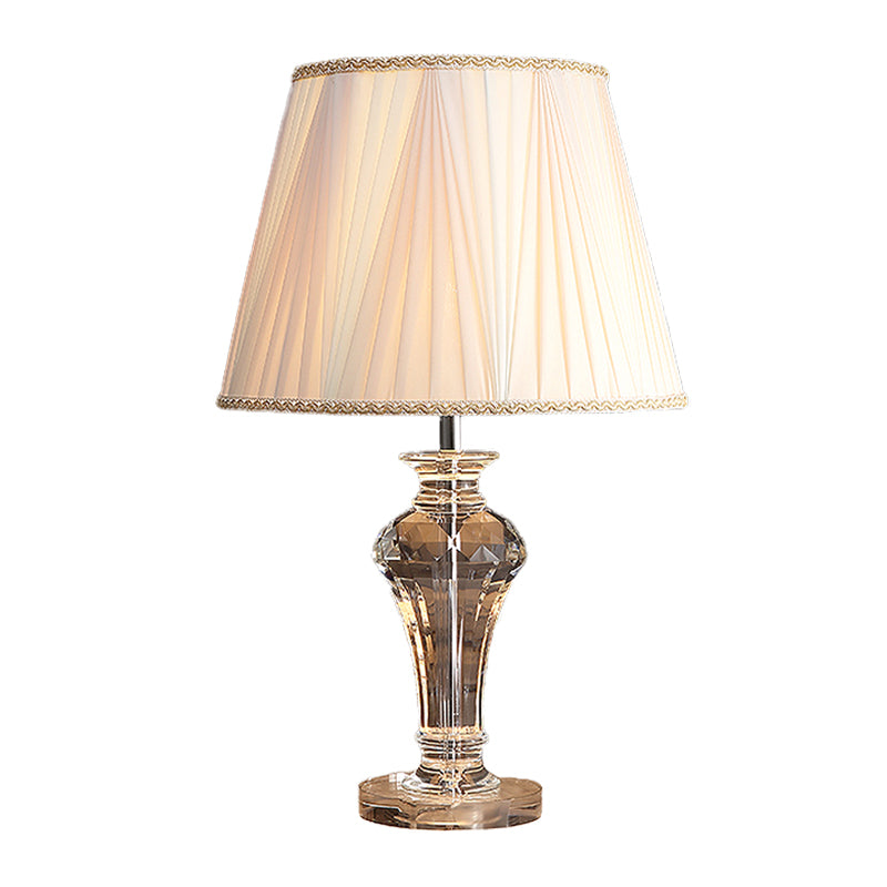 Gesammelter Stoff weiße Nachtlampe verjüngter Schatten Ein einfacher Tischbeleuchtung mit Vase Clear Crystal Base