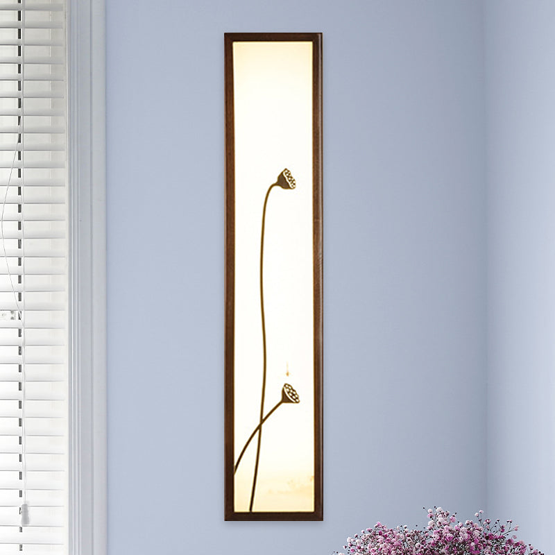 Chinese Style LED Wall Mural Lamp Acrylic Brown Rectangle Shaped Wall Mounted Light with Lotus/Leaf Pattern