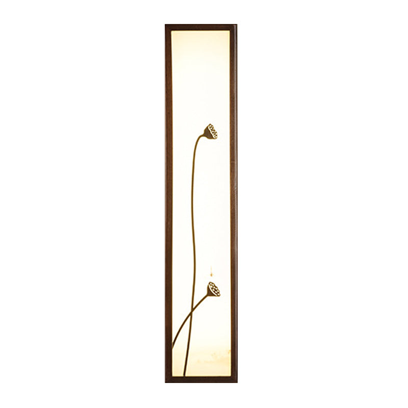 Chinese Style LED Wall Mural Lamp Acrylic Brown Rectangle Shaped Wall Mounted Light with Lotus/Leaf Pattern