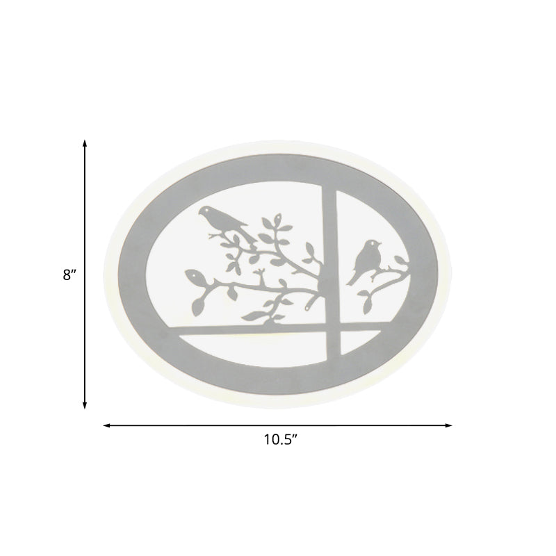 Éclairage mural d'oiseau et de branche en acrylique circulaire Asie LED LED MURME MURME MURME MURAL, BLANC / LUMIÈRE CHAUD