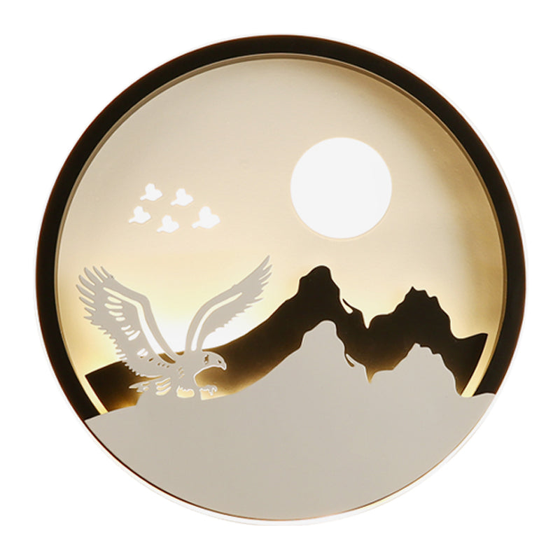 ASIA STYLE CIRCULAIR MUR MURME MURUL MURME LED MURD LED en noir avec aigle et motif de montagne