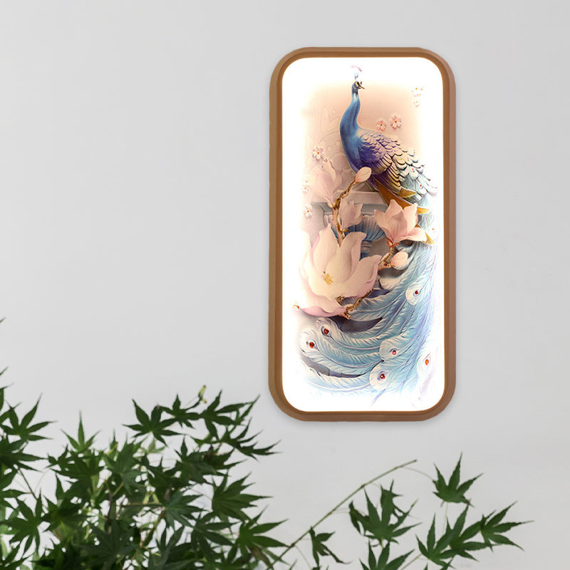 Idea de iluminación de pared estampada de pavo real