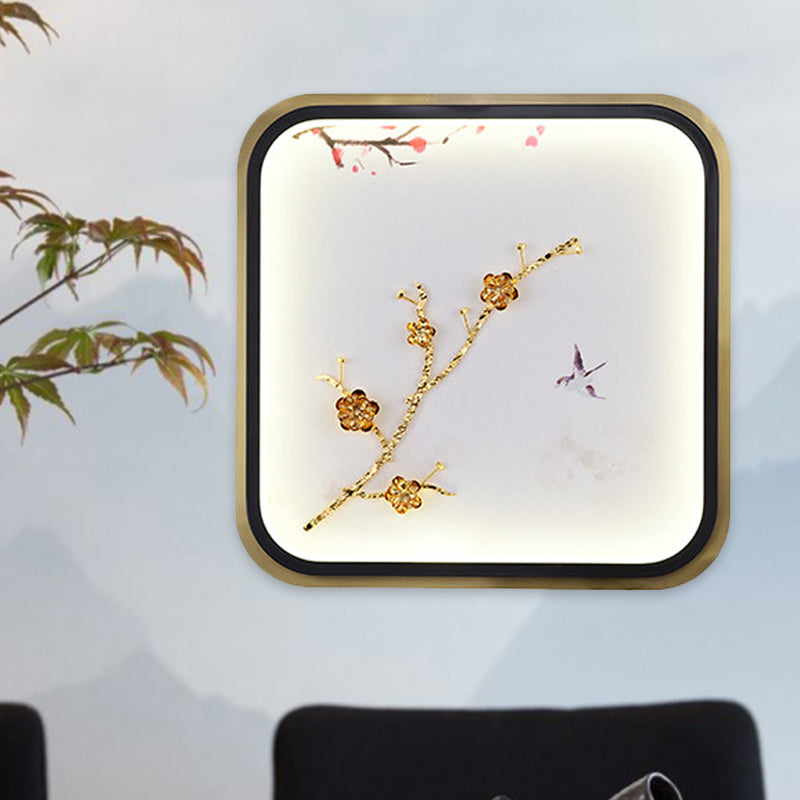 Metal quadrato/rettangolo Accoglienza da parete Freeture Asia a parete oro lampada murale con motivazione a fiori di prugna