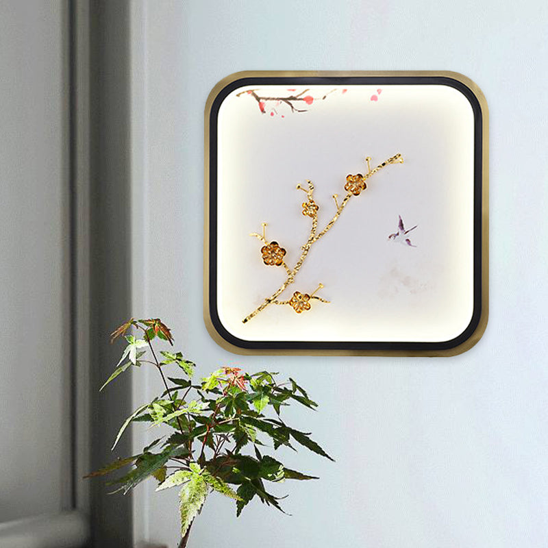 Metal quadrato/rettangolo Accoglienza da parete Freeture Asia a parete oro lampada murale con motivazione a fiori di prugna