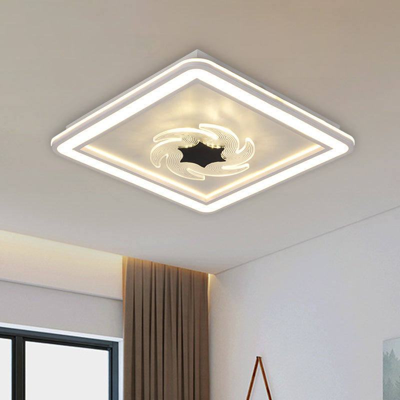 Kids Square Ceiling Flush Acrylic LED Bedroom Flush Mount Fixture with Windmill/Flower Detail in Black-White