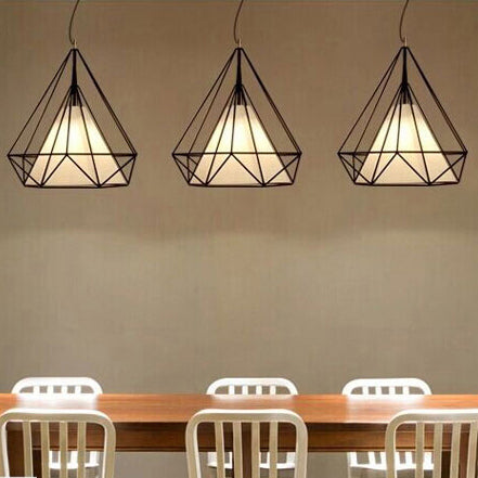 Black Wire Cage Hanging Pendant with Fabric Shade Metal Modern 1 Light Pendant Lamp for Dining Room